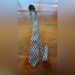 Vintage 1990s Pierre Cardin Tie Black Gray Red Geometric Pattern